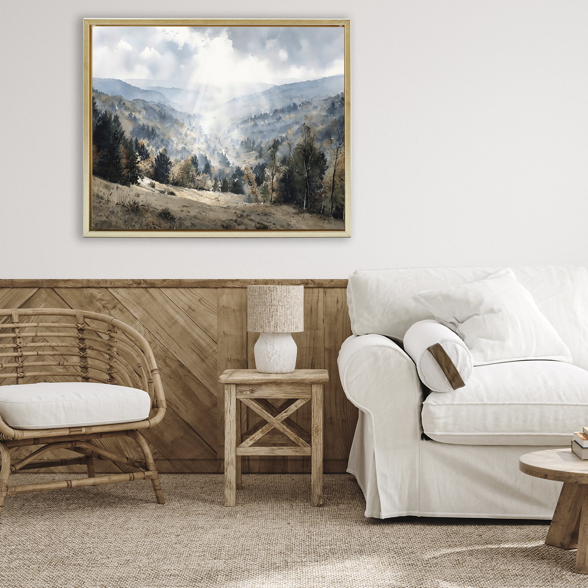 Stupell Industries Sunlit Fall Valley Beams Gold Framed Floater Canvas Wall Art, design by Franklyn Gregory