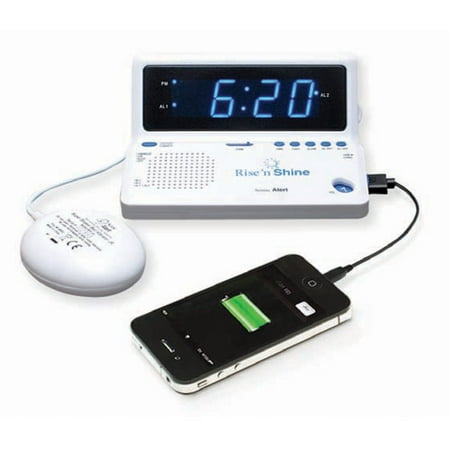 Rise n Shine Dual Alarm Clock with Bed Shaker and USB Charging (Best Bed Shaker Alarm)