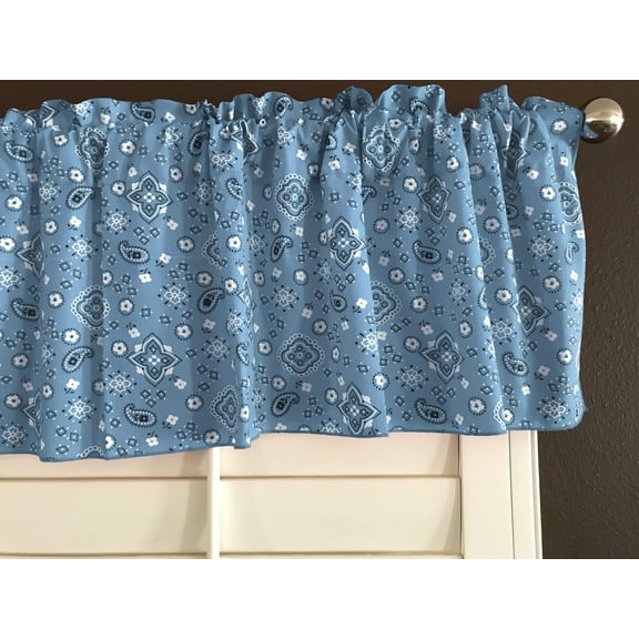 Cotton Window Valance Floral Paisley Bandanna Print 58 Inch Wide Light Blue