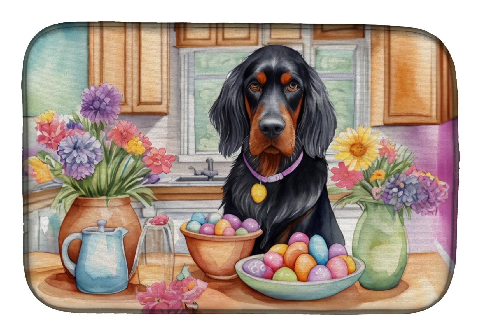 Decorating Easter Bichon Frise Dish Drying Mat 14 in x 21 in