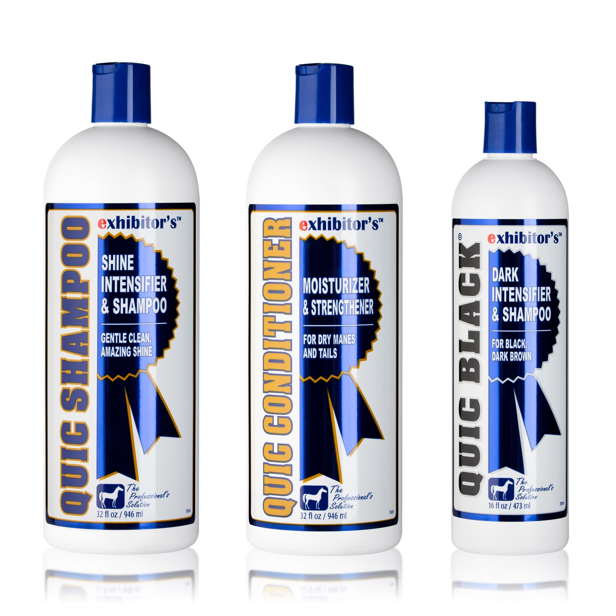 Exhibitor's Quic Black System – Includes 32 oz Quic Shampoo, 32 oz Quic Conditioner, and 16 oz Quic Black for Dark Bays & Black Coats
