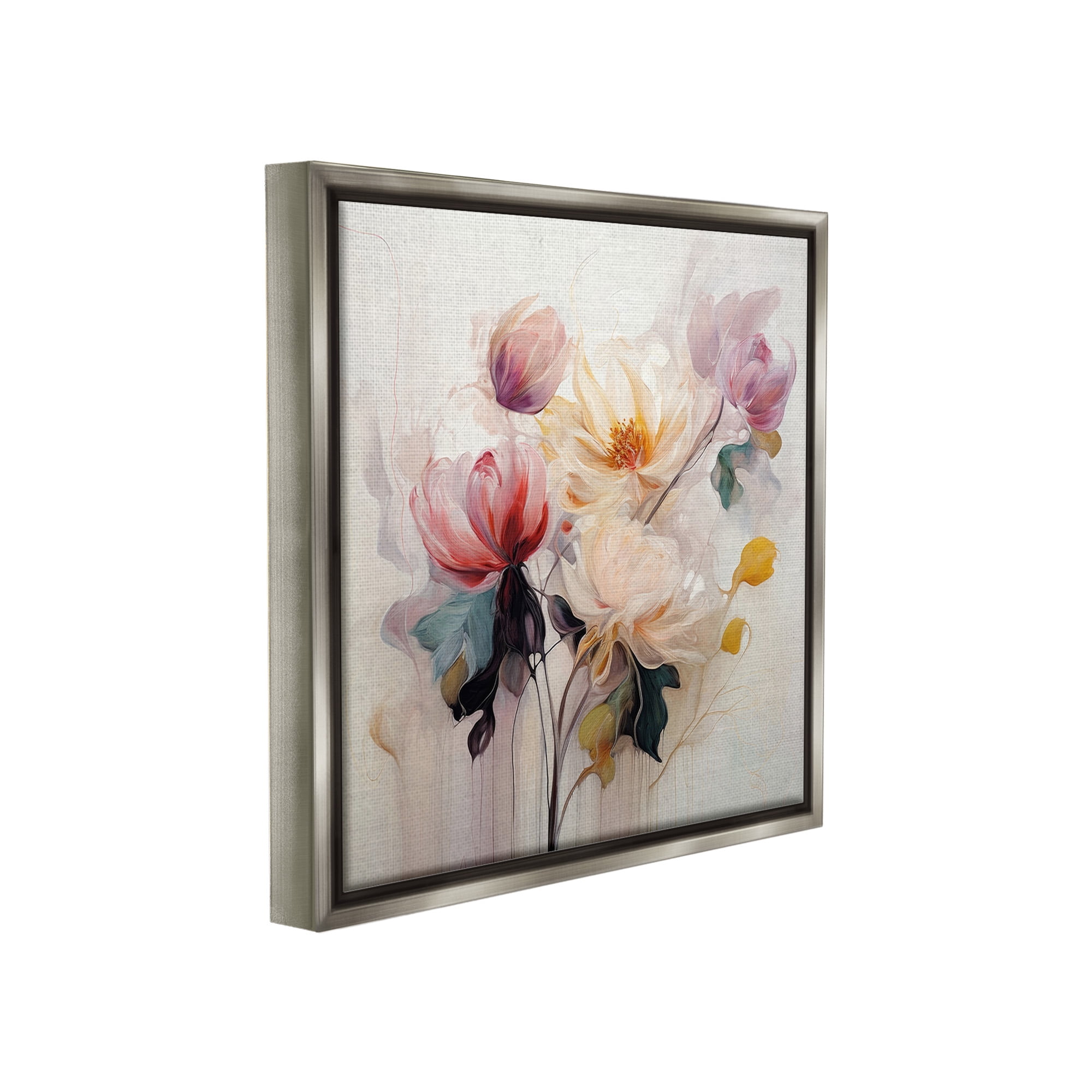 Stupell Industries Blooms in Harmony Botanical & Floral Painting Gray Floater Framed Canvas Art Print Wall Art, 25 x 25
