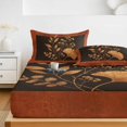 thumbnail image 6 of King Size Fitted Sheet Set - Thanksgiving 3 Piece Bedding Sets 16" Deep Pocket Fitted Sheet with 2 Pillowcases, Fall Orange Flowers Leaves Silhouette Brushed Microfiber Hotel Luxury Bed Sheets, 6 of 9