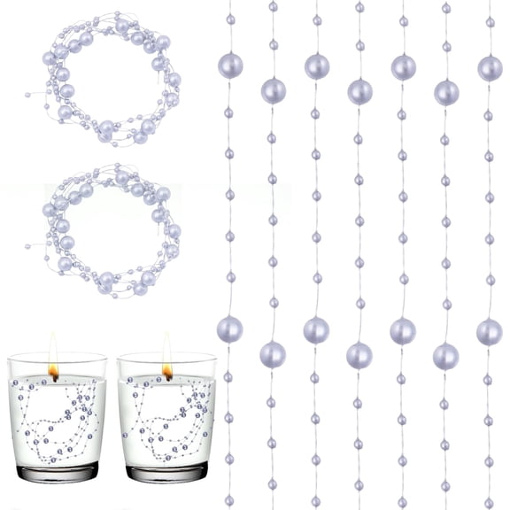 30Pcs Silver Artificial Pearl String Vase Filler Decorations for Floating Candle Pearls Beads String Pearl Party Garland Decoration for Wedding Centerpiece Party Decor Silver DIY