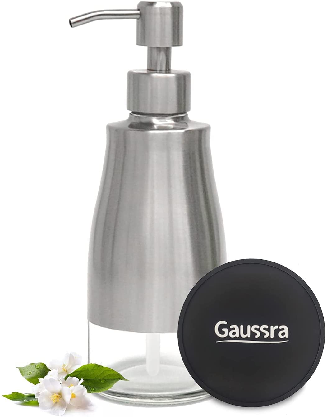 Gaussra Soap Dispenser with Non-Slip CoasterBrushed Nickel Stainless Steel Case Glass Liner Hand Pump DispenserRefillable Liquid Hand Soap Dispenser ...