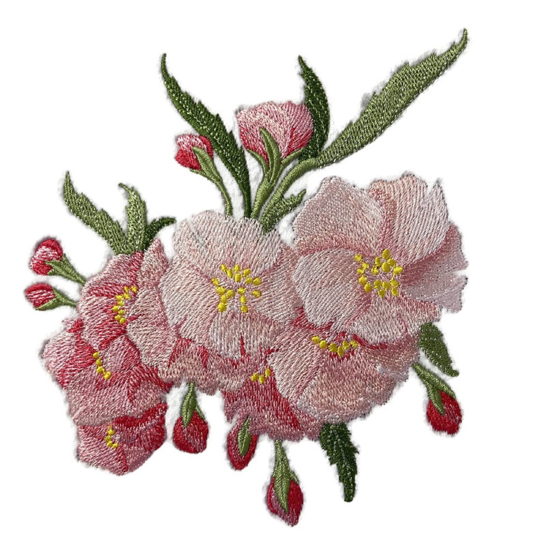 Custom and Unique (Cherry) Blooms Flower Embroidered Iron on/Sew Patch (5.57" x 6.1") [Made in USA]