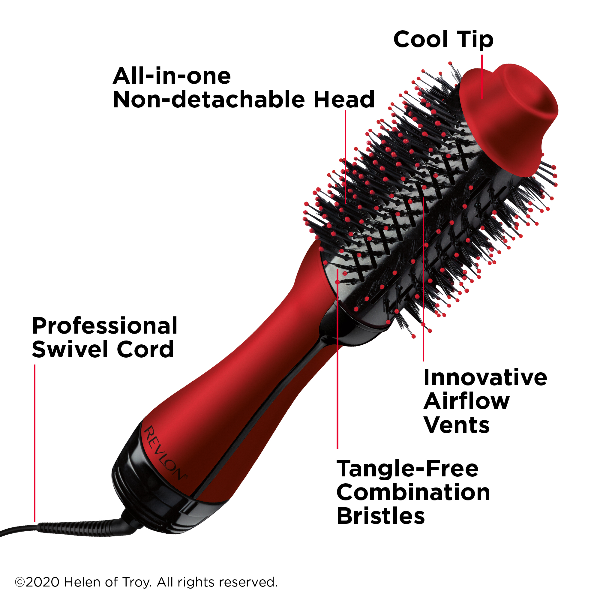 Revlon One-Step Ceramic Hair Dryer & Volumizer Hot Air Brush, Red - image 3 of 7