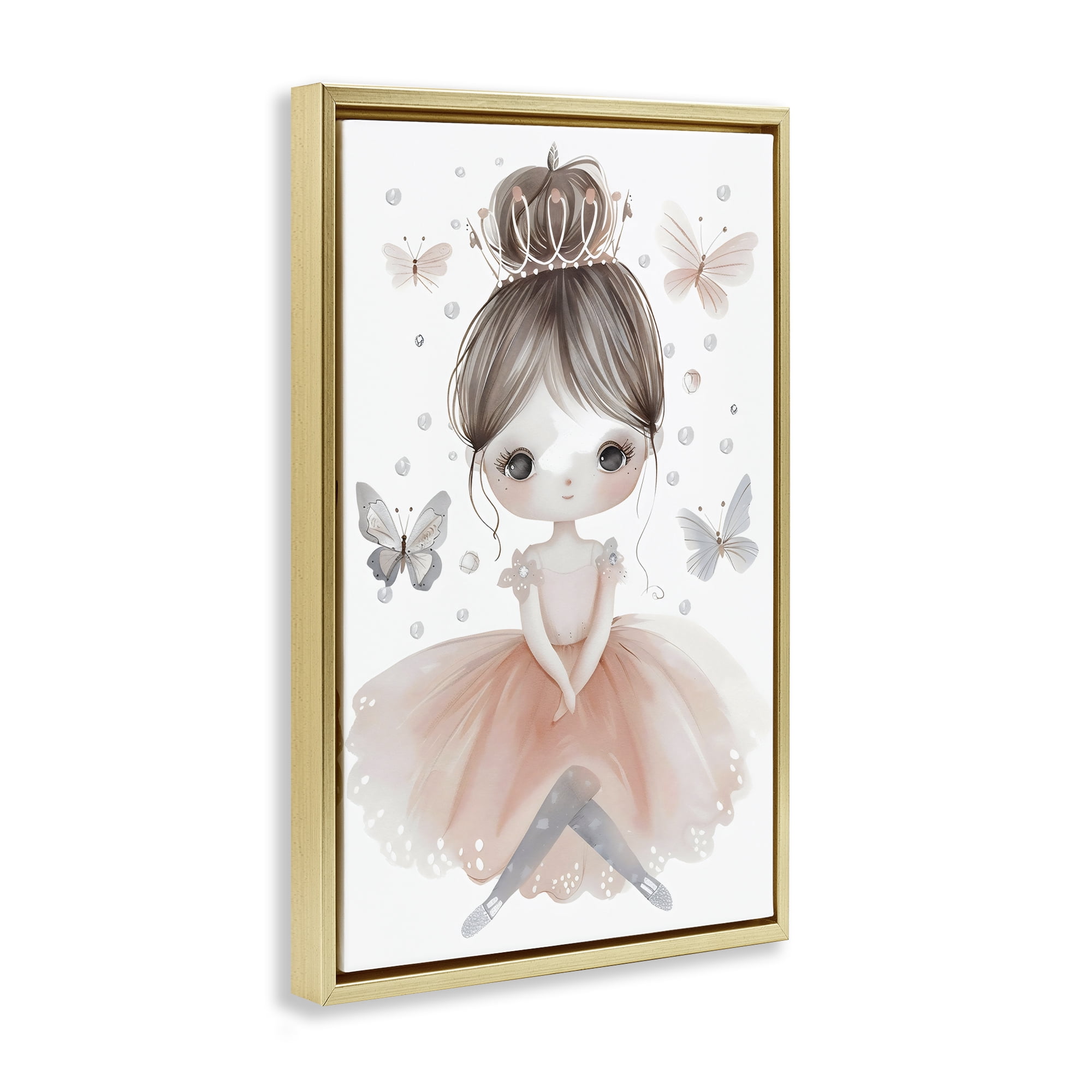 Stupell Industries Sweet Butterfly Fairytale Princess Gold Framed Floater Canvas Wall Art, design by Creative Studio