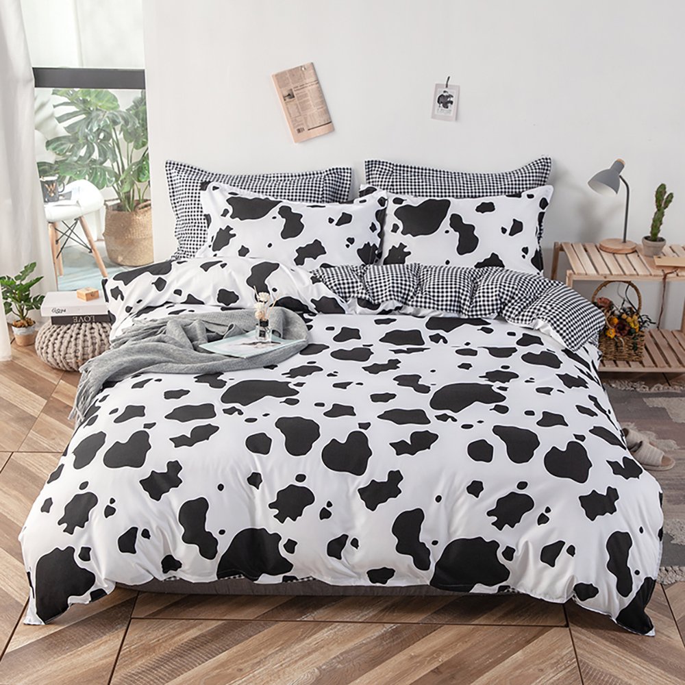 Goory Milk Cow Printed 3 Pcs/Set Quilt Cover Bed Sheet Bedding Bag