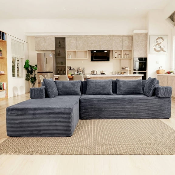 Behost 105" Modular Sectional Couches for Living Room, Deep Seat L Shaped Sofa with Cushions and Pillows, Dark Gray