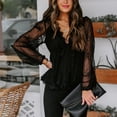 thumbnail image 2 of RYRJJ Women's Tops Lace Crochet Deep V Neck Tie Knot Front Long Sleeve Shirts Trendy Going Out Casual Dressy Blouses(Black,XL), 2 of 9