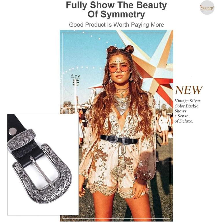 7562 Women Leather Belts Ladies Vintage Western Design Black Waist Belt Vintage Western Design Ladies Leather Belt for Casual Denim  main image 3