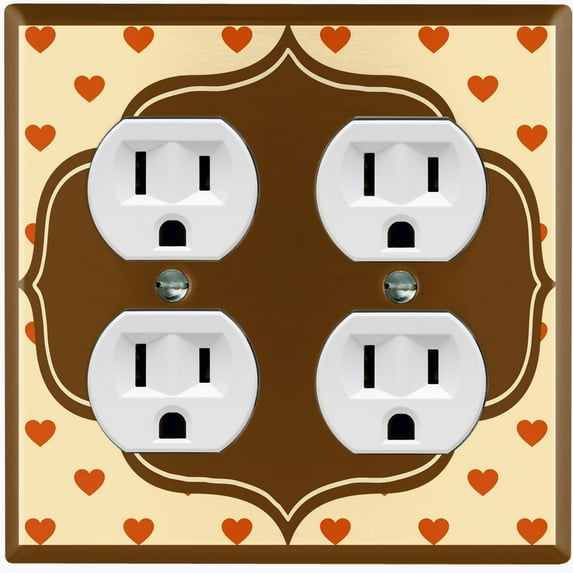 Metal Light Switch Plate Outlet Cover Brown Beige Frame Orange Hearts Wallpaper WAL040