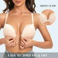 thumbnail image 2 of YANDW Women's Push Up Bra Racerback Front Closure Criss-Cross Padded T-Shirt Bras Underwire Plunge Add Cup, Beige 36A, 2 of 6