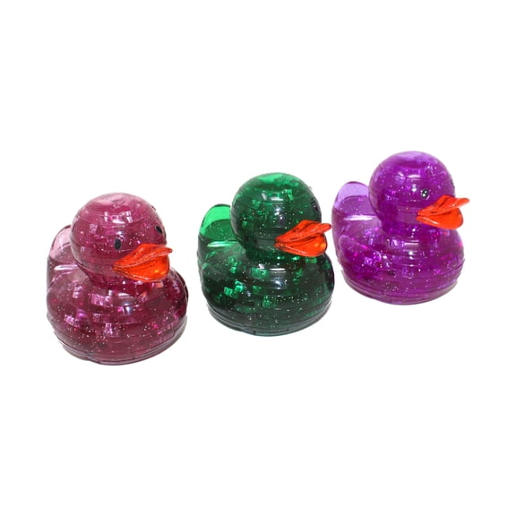 AreYouGame.com 3D Crystal Puzzle - Deluxe Rubber Ducks 3-Pack with Stickers (Green/Purple/Maroon Jewel Tones): 129 Pcs