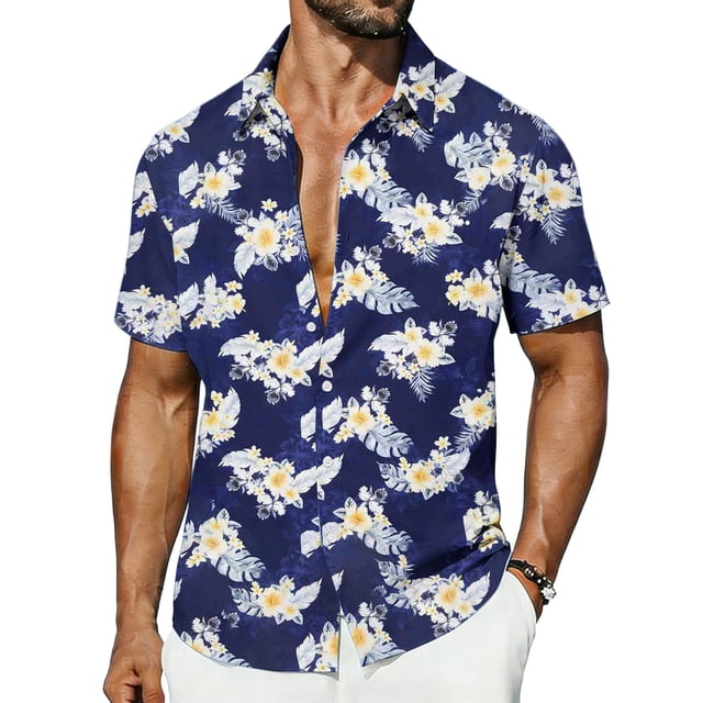 Camisetas Hawaianas de Manga Corta Botón Abajo Impresa Ropa de Playa con Cuello en V, Tela Transpirable Ligera para Vacaciones Y Uso Diario