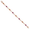 thumbnail image 3 of Gem Stone King 18K Rose Gold Plated Silver Orange Sapphire and Red Created Ruby and Lab Grown Diamond Bracelet for Women | 4.21 Cttw | Gemstone September Birthstone | Oval 6X4MM | Length 7.25 inches, 3 of 6