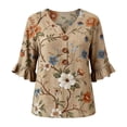 thumbnail image 4 of YVNAURA Women's 2026 Art Flower Print Blouse V Neck 3/4 Sleeve Button Front Loose Fit Tunic Dressy Casual Summer Tops for Women Flowy Bohemian Shirt for Office Beach, Khaki, XL, 4 of 4