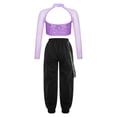thumbnail image 2 of Alvivi Girls 2 Piece Hip-hop Dance Outfits Sequin Long Sleeve Crop Top with Cargo Pants Streetwear Lavender 16, 2 of 7