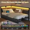 thumbnail image 6 of Twin Size Corner Bed Frame with 2 Storage Drawers&Charging Station&LED Lights, Twin Upholstered Platform Bed Frame Daybed for Bedroom, Gray, 6 of 11