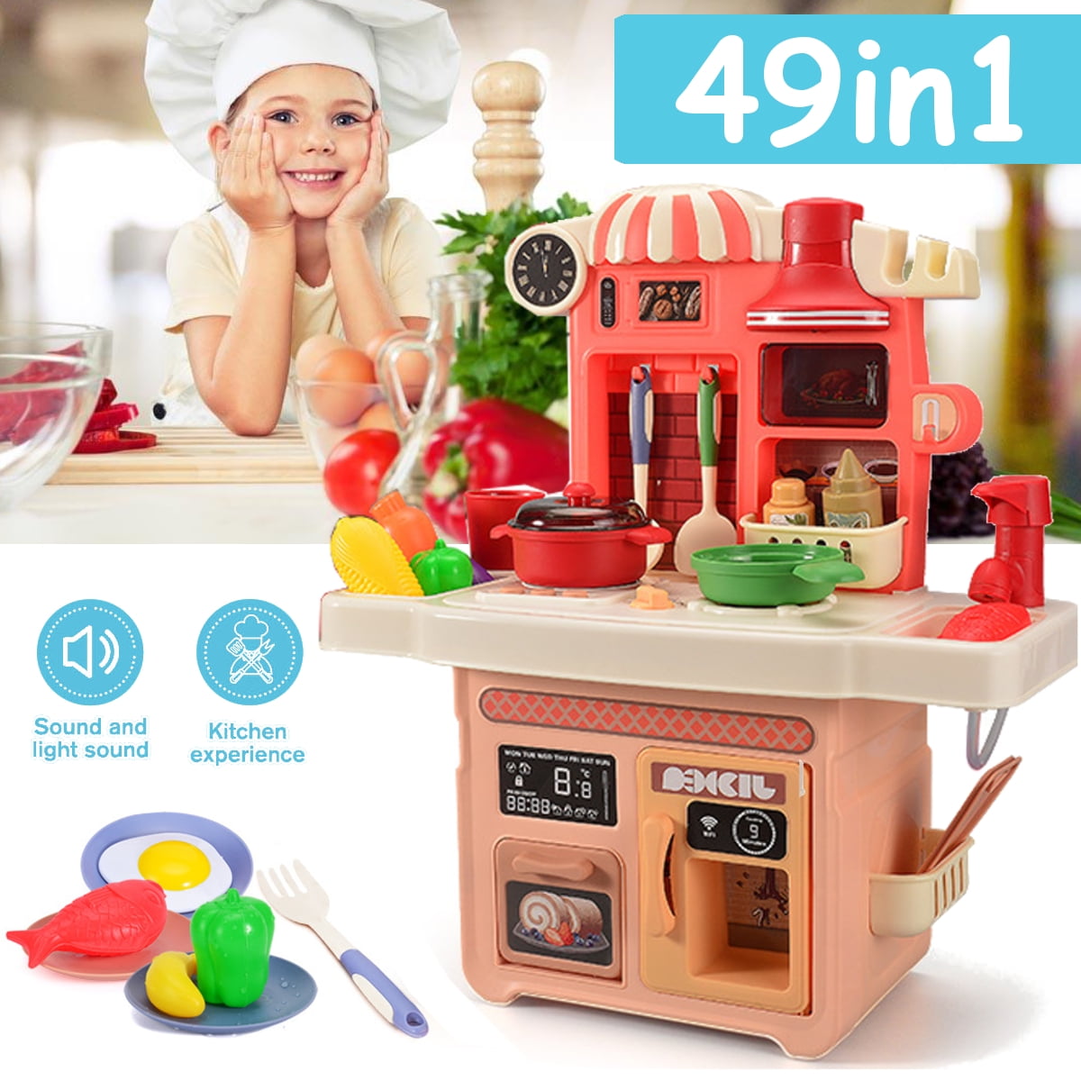 49in1 Play Kitchen Toy Sets, Kid Playset Pretend Chef, Kitchen Toys