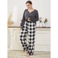 thumbnail image 4 of ebukurty Plus Size Pajama Sets for Women 2 Piece Grey V-neck Long Sleeve Sleepwear, Size 1XL-5XL, 4 of 8
