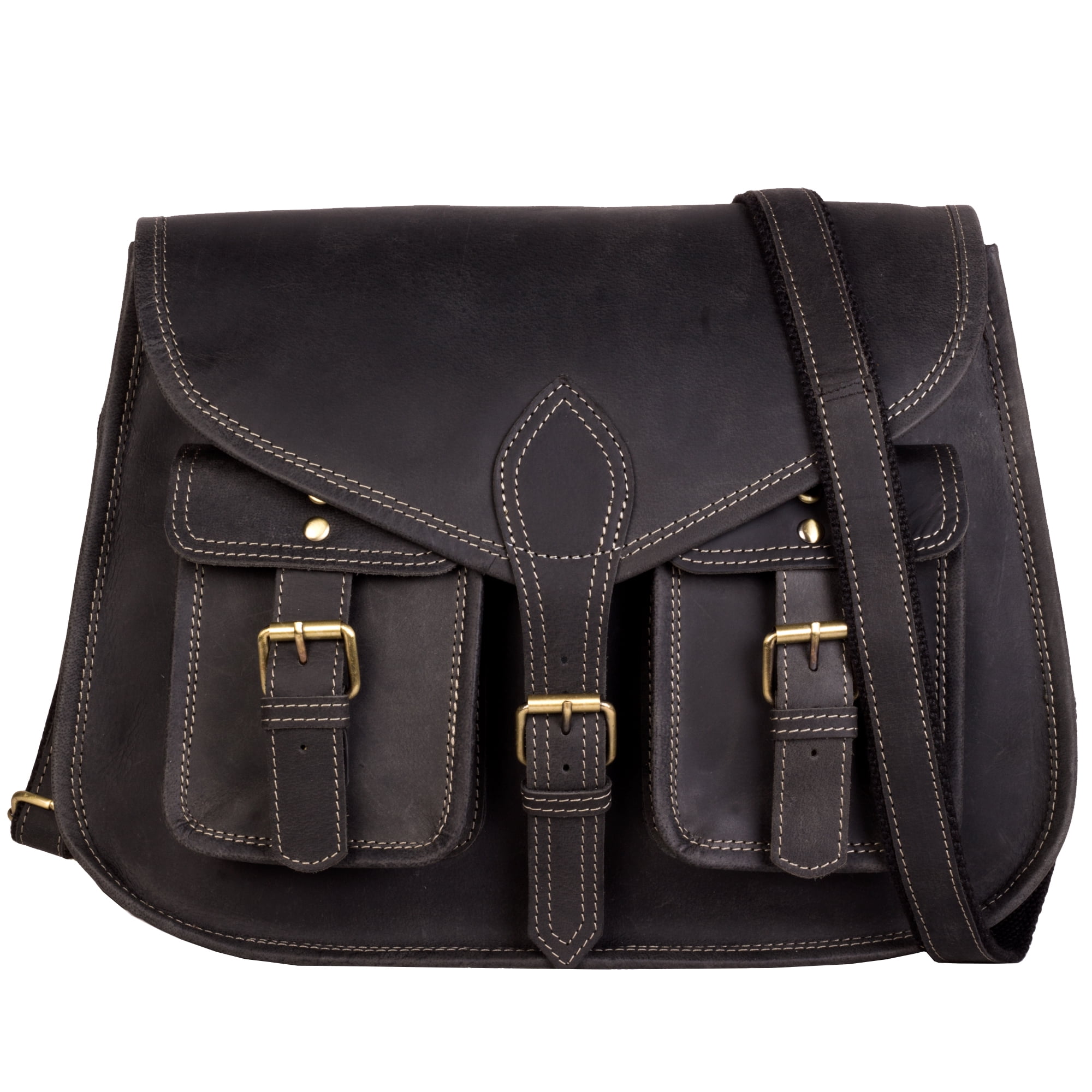 14 Inch Leather Purse Women Shoulder Bag Crossbody Satchel Ladies Tote Travel Purse Genuine Leather (Charcoal Black)