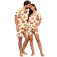 thumbnail image 4 of JULMCOMO Couples Matching Pajamas Full Maple Leaf Print Soft Lounge Two Piece Sets Autumn Print Elastic Waist Comfy Fall Festival Shorts Beige-Men 3XL, 4 of 6
