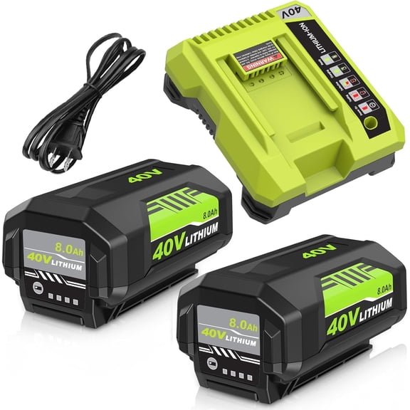 2Pack 8.0Ah Replacement for Ryobi 40V Battery Lithium and OP401 Charger Compatible with Ryobi 40 Volt Battery OP4026 OP4050A OP4040 OP4030 OP4050 40v OP401 Charger