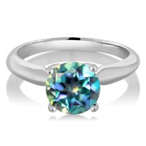 Gem Stone King 2.00 Ct Round Millennium Blue Mystic Topaz 925 Sterling Silver Engagement Ring