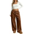 thumbnail image 2 of WULMLEO Women's Wide Leg Sweatpants with Front Seam Detail Elastic Drawstring High Waist Loose Casual Pants with Pockets Coffee 2XL, 2 of 6
