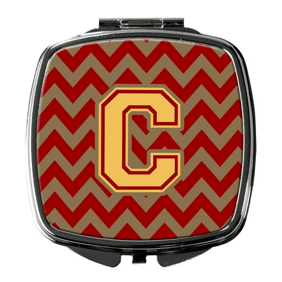 Letter C Chevron Garnet and Gold  Compact Mirror