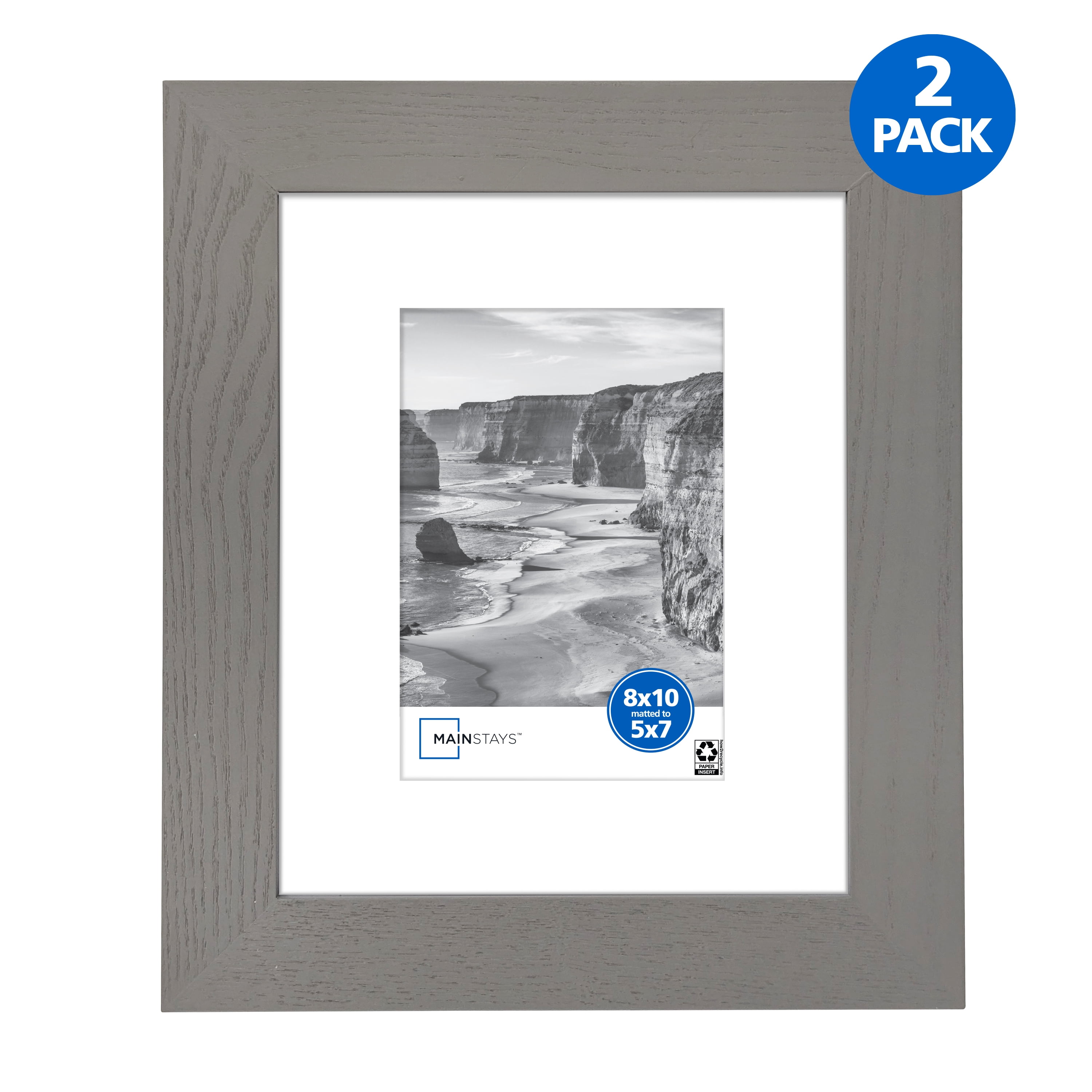 Mainstays 8 x 10 in Picture Frames, Matted to 5 x 7 in, Gray 1.5 in Gallery Style, 2-Pack