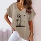 thumbnail image 2 of Camiseta de Manga Corta con Cuello en V con Impresión de Girasol, Algodón Casual Y Top de Cáñamo, 2 of 4