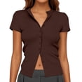thumbnail image 1 of Women's Button-Up Ribbed Short Sleeve Cardigan - Pure Color, Stretchy Fabric, Versatile Layering, Comfort Fit, Multiple Sizes/Colors, 1 of 2