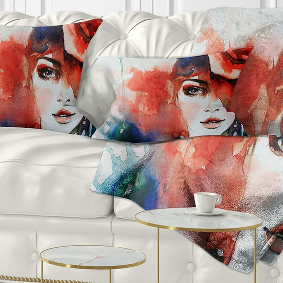 Designart Woman with Rose Illustration - Abstract Throw Pillow - 12x20