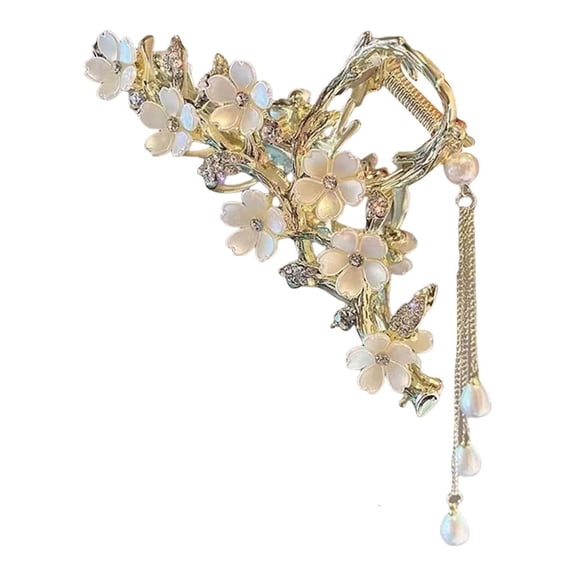 Pearls Tassels Hair Claw Clip with Flower Design Gentle Hold Hair Styling Tool