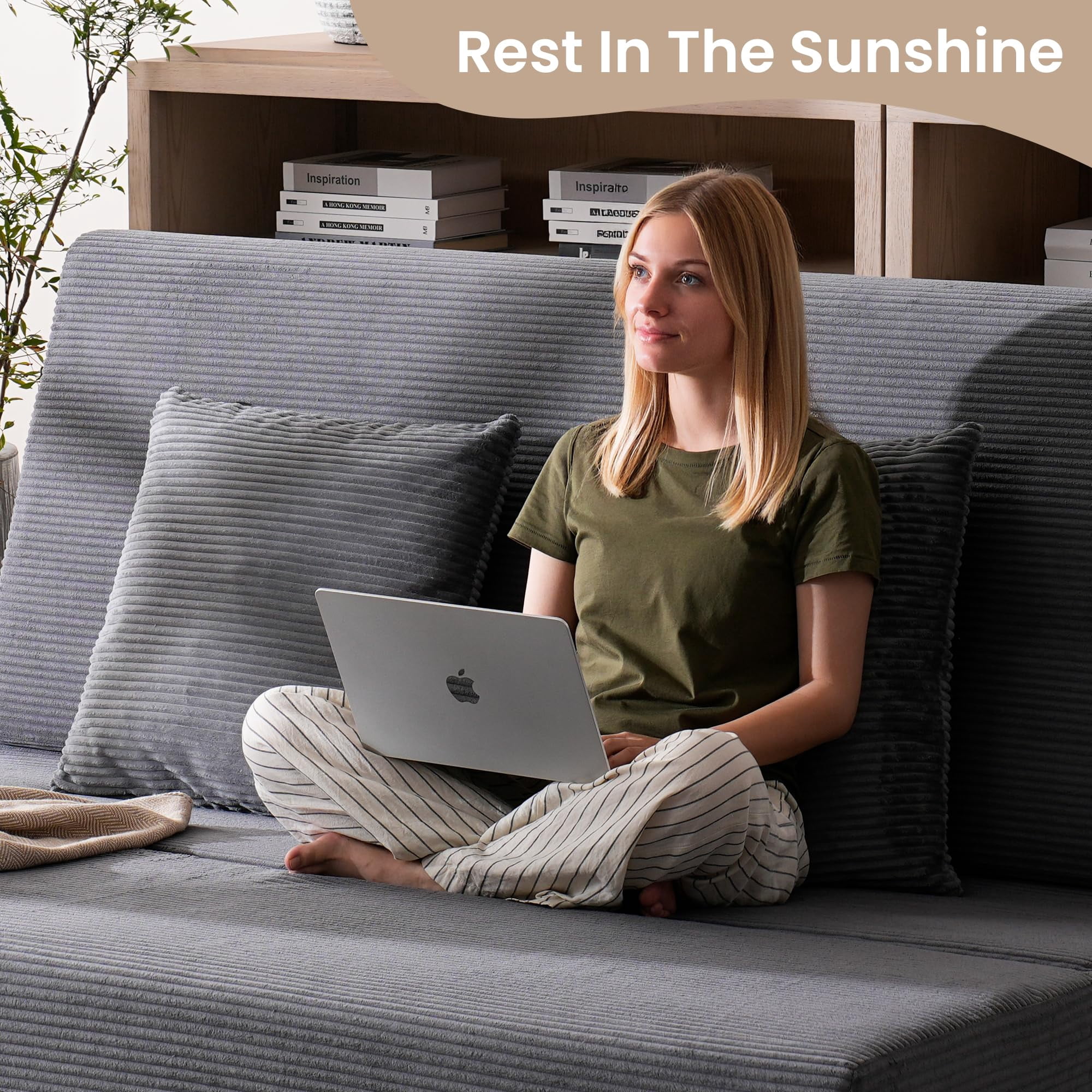 Vorthio Ergonomic Accent Sofa Chair with Wide Seat and Deep Cushion, 105° Reclined Backrest, High Density Foam & S Spring Support, Dual Removable Fabric Covers, Steel Frame Living Room Lounge Chair