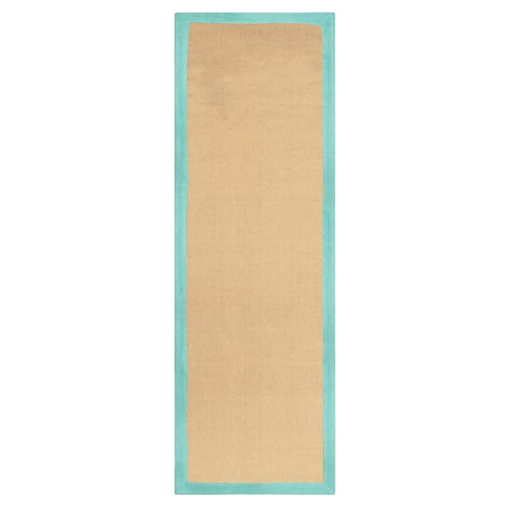 Handmade Natural Jute Turquoise Indoor Hallway Runner Rug by Blue Nile Mills