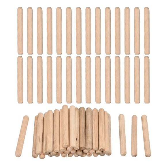 Uxcell 120 Pcs Wooden Dowel Pins 6x50mm(0.24x1.97) Fluted Beveled Ends Wood Dowel Pegs Dried Hardwood for Woodworking Furniture Shelf