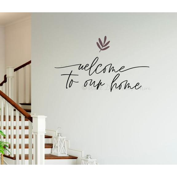 Welcome To Our Home Elegant Vinyl Wall Art - Quote Decals for Wall - Entryway Wall Decor- Matte Vinyl Wall Decal - Vinyl Lettering Decor - Wall Decals Quotes Motivational - 30x18 - Inch, Plum/ Black