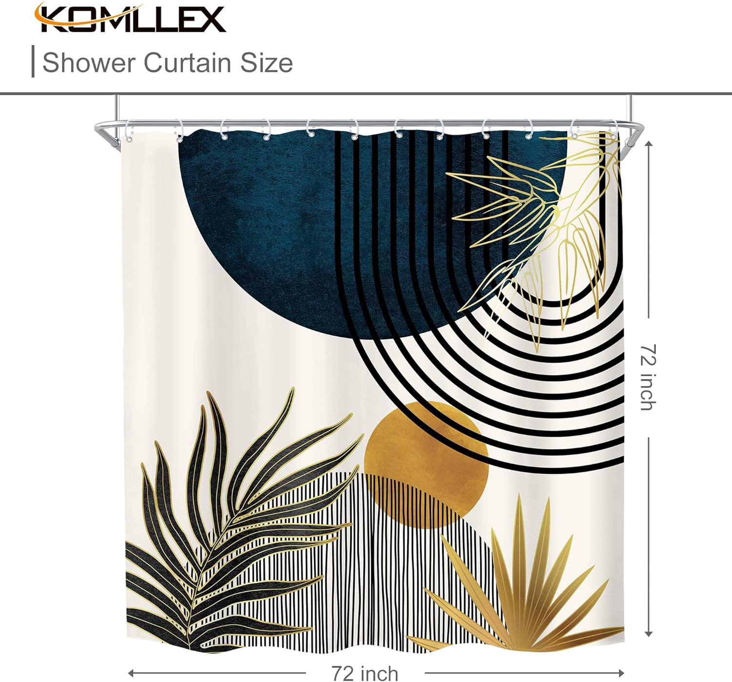 Blue Mid Century Boho Shower Curtain for Bathroom Decor 72Wx72H Inches Abstract Modern Sun Minimalist Aesthetic Arch Curve Leaves Geometric Neutral Fabric Waterproof Polyester 12 Pack Hooks