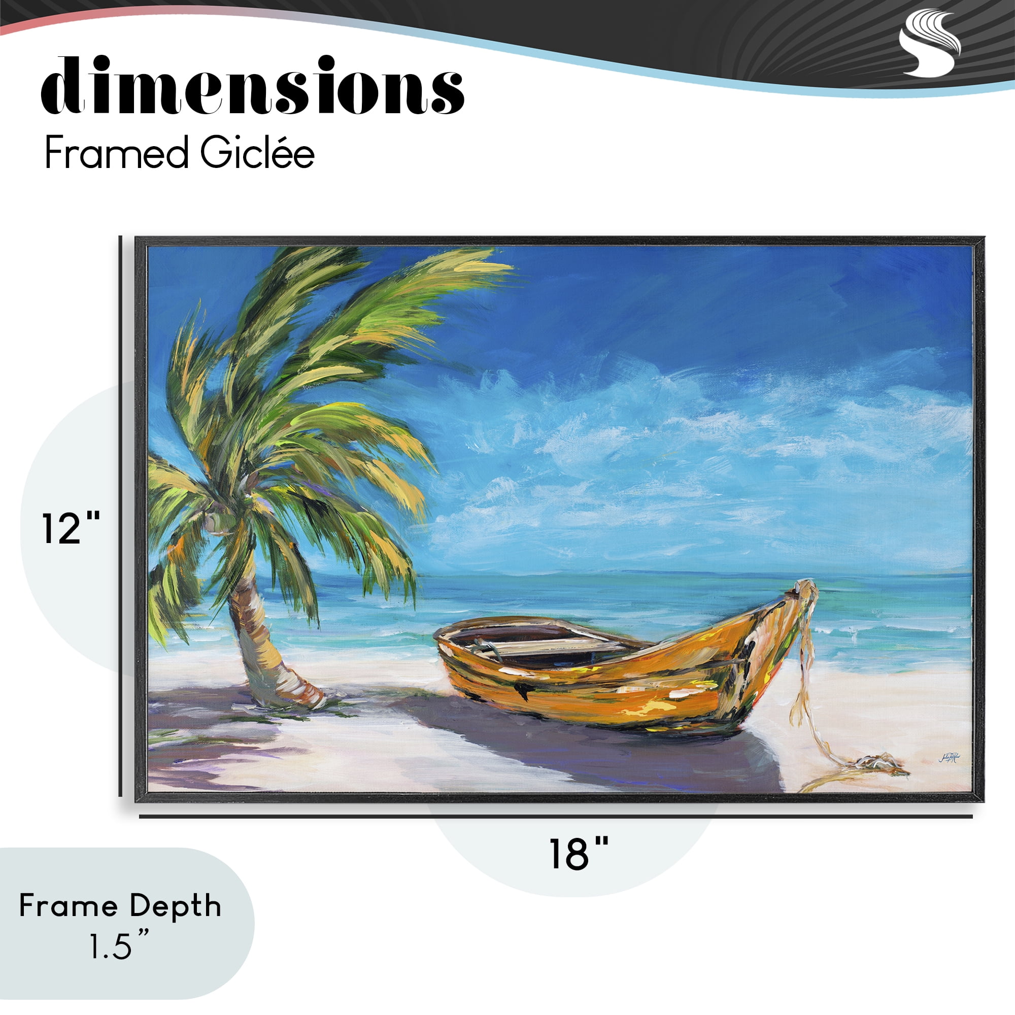 Stupell Industries Lost Island Palm & Boat Black Framed Giclee Art, design by Julie DeRice