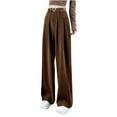 thumbnail image 2 of Elainilye Fashion Trousers for Women High Waisted Solid Straight Leg Pants Drawstring Casual Pants Loungewear,Brown, 2 of 8