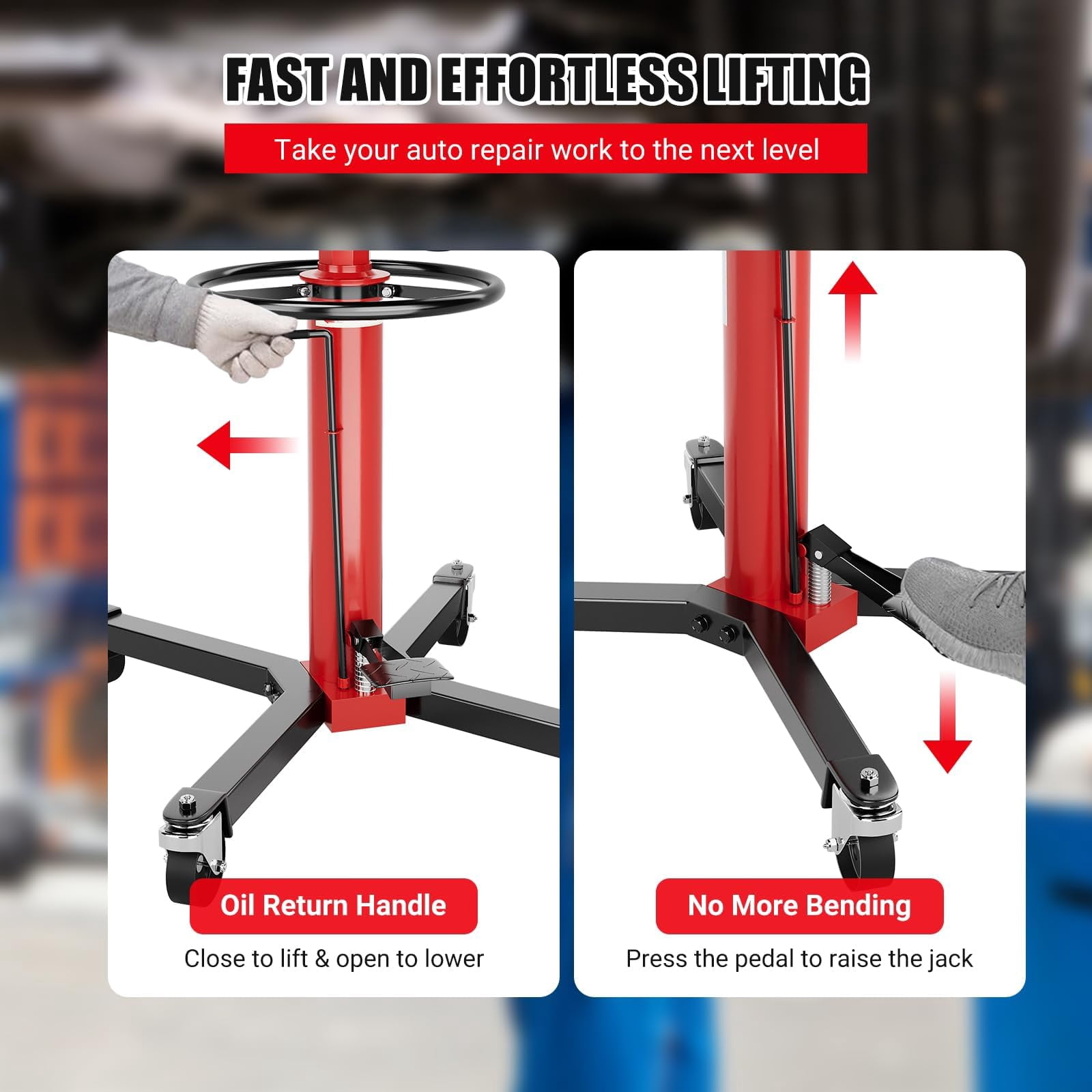 Transmission Jack, 1100 LBS Hydraulic Telescoping Transmission Jacks, 33.5 in-67 in High Lift, 2-Stage Transmission Jack Stand 1/2 T Capacity with Foot Pedal, 360° Swivel Wheel