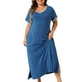 thumbnail image 2 of DARING DIVA Women's Plus Size Short Sleeve V Neck Nightgown with Pockets 1X Blue, 2 of 6