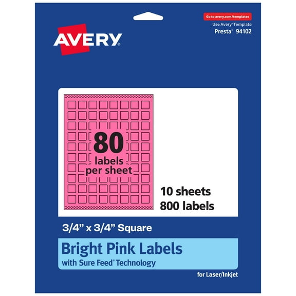 Avery Printable Square Labels, Bright Pink, 0.75" x 0.75", 800ct