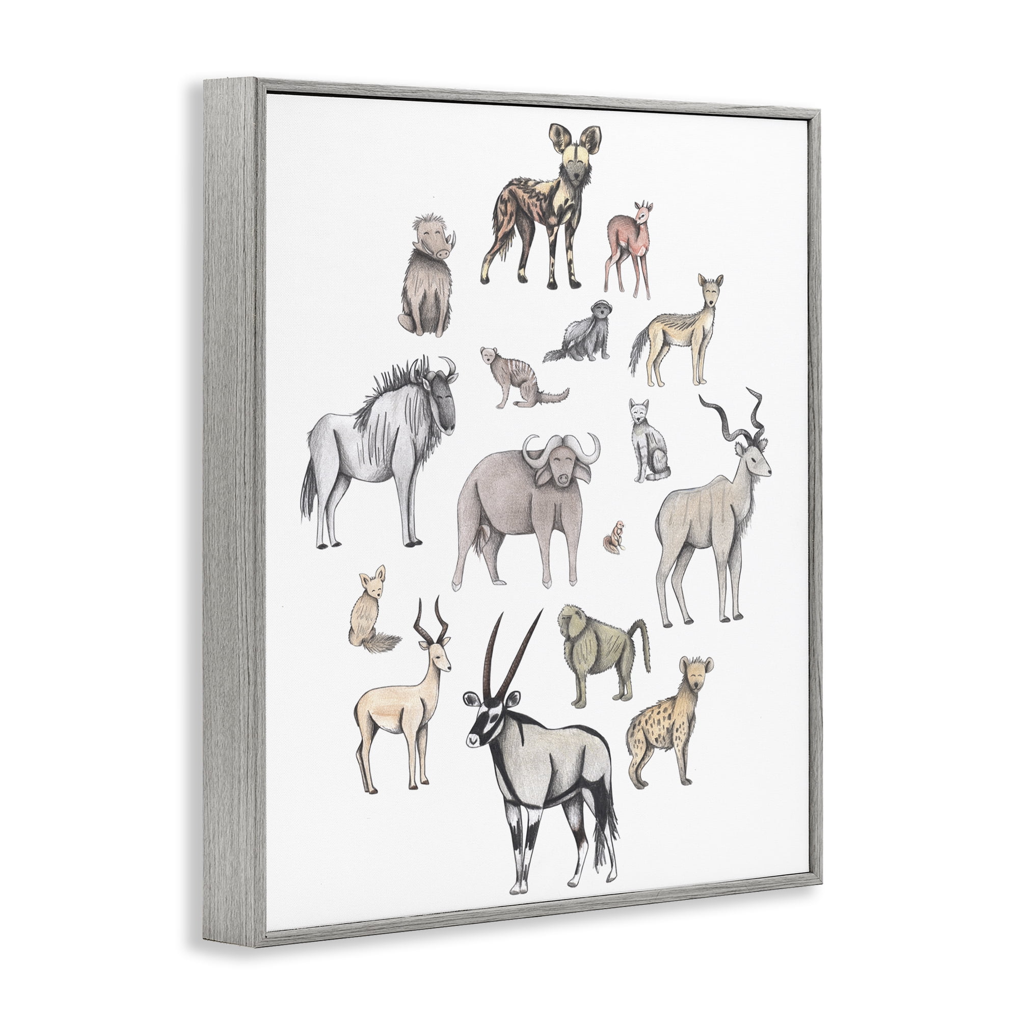 Simple Africa Animals Gray Framed Giclee Art, design by Cecilia Battaini