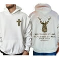 thumbnail image 5 of Camo Deer Hoodie – Double Sided I Am Fearfully & Wonderfully Made Pullover, Southern Christian Clothing, Trending Faith Based Streetwear, 5 of 7