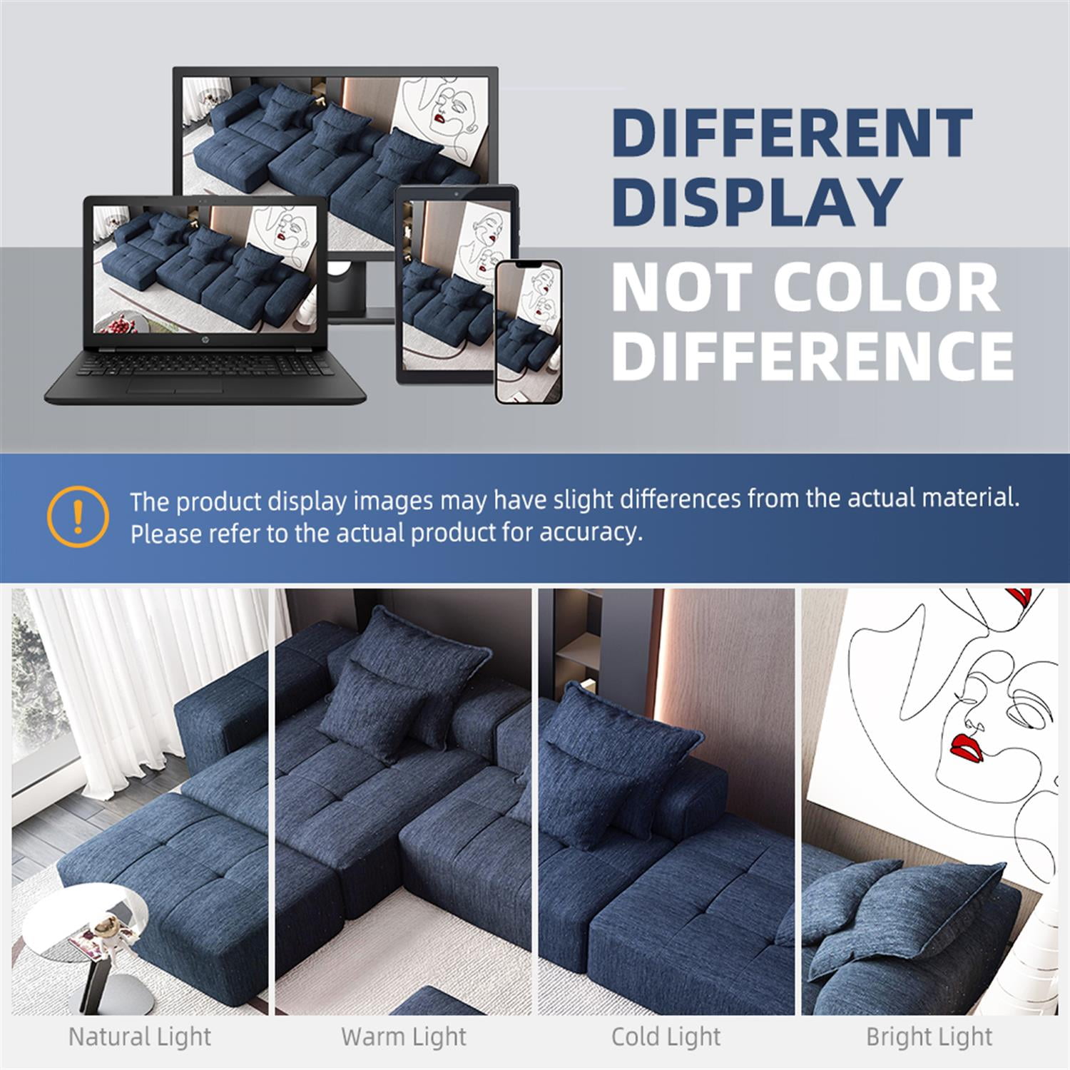 Demi Bonn 184" Oversized Modular Sofa with 6 Pillows Included, Sparkling Chenille Fabric DIY Tufted Sectional Couch for Living Room, No Assembly Needed, Blue